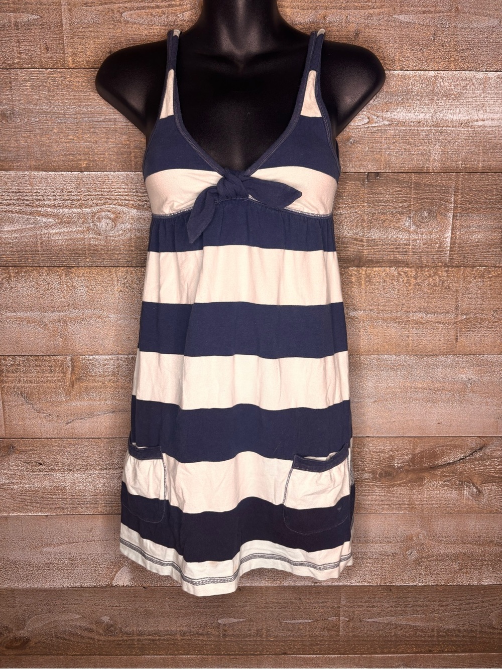 2000s Y2K Abercrombie & Fitch Navy Striped Tie-Front babydoll mini dress